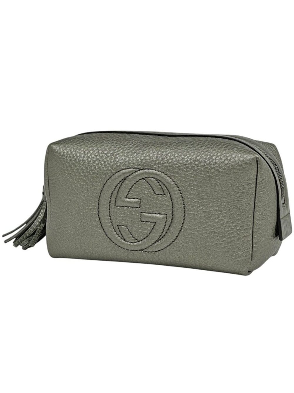Gucci Makeup Pouch Soho Interlocking G Fringe Leather Beige